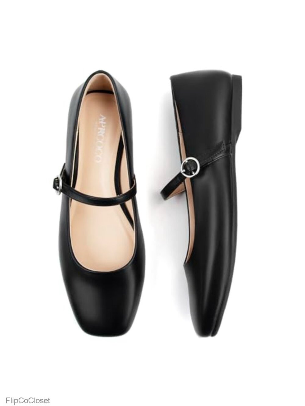 Square Toe Mary Jane Ballet Flats Faux Leather Adjustable Strap